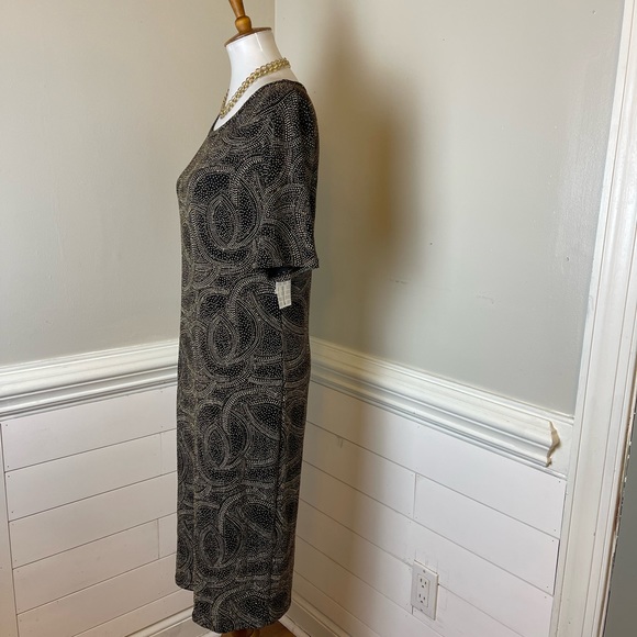 LuLaRoe Sparkly Gold Metallic, Black & White Julia Dress L FREE SHIP - Picture 2 of 5